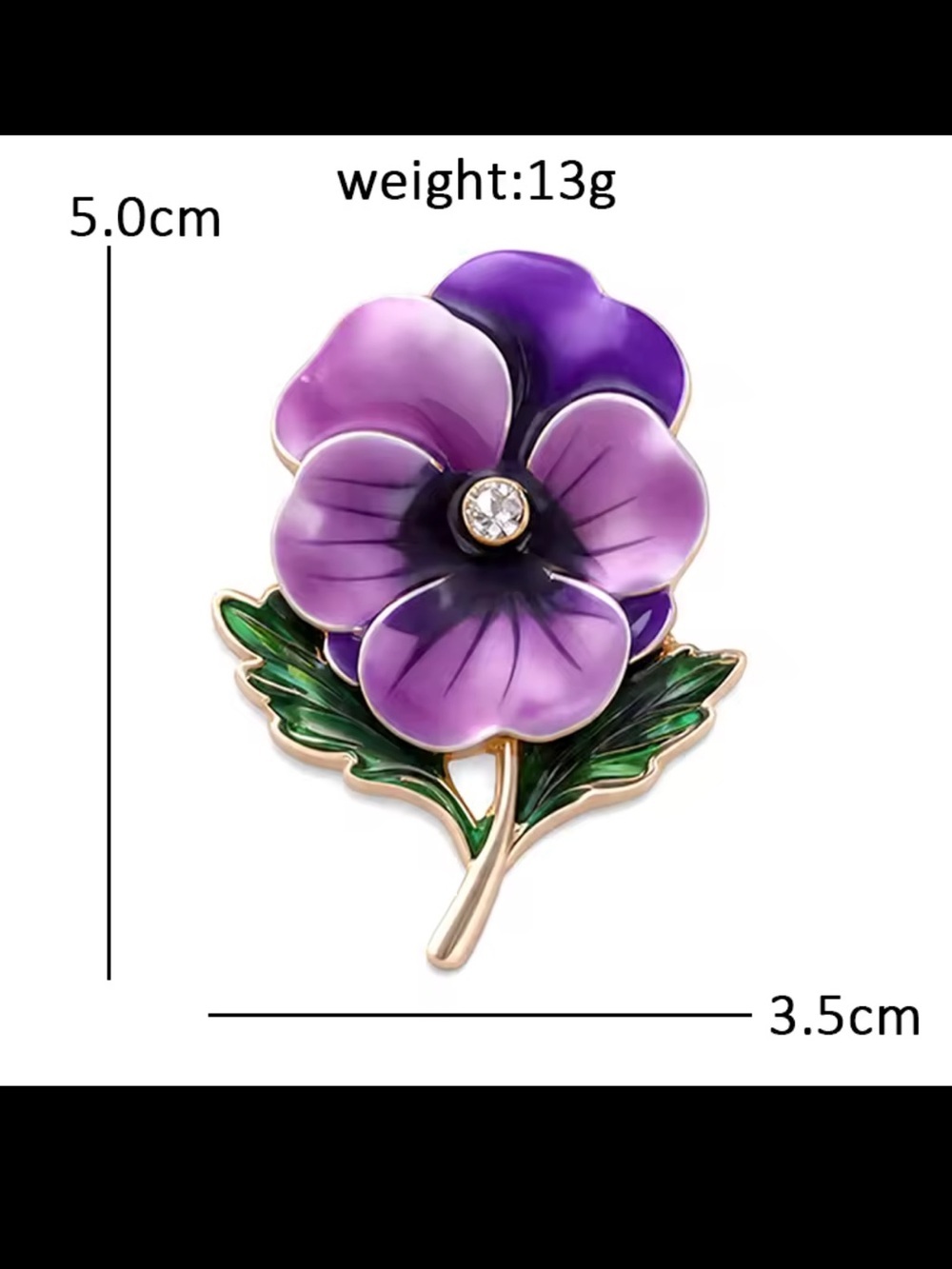 Purple Pansy Flower Gold Brooch View 2